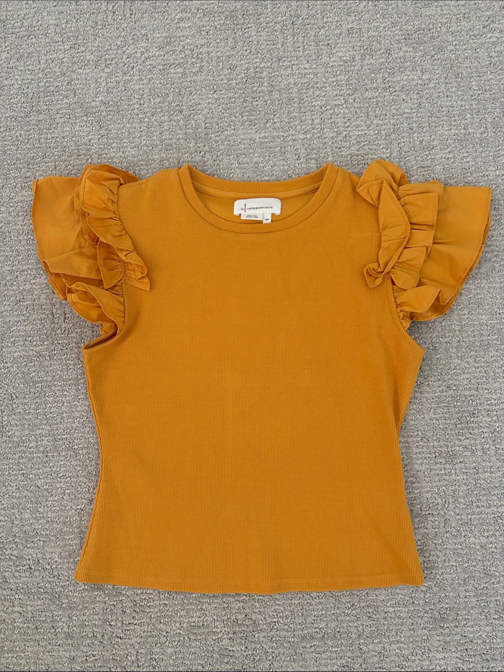 Anthropologie Mustard Ruffle-Sleeve Knit Tee